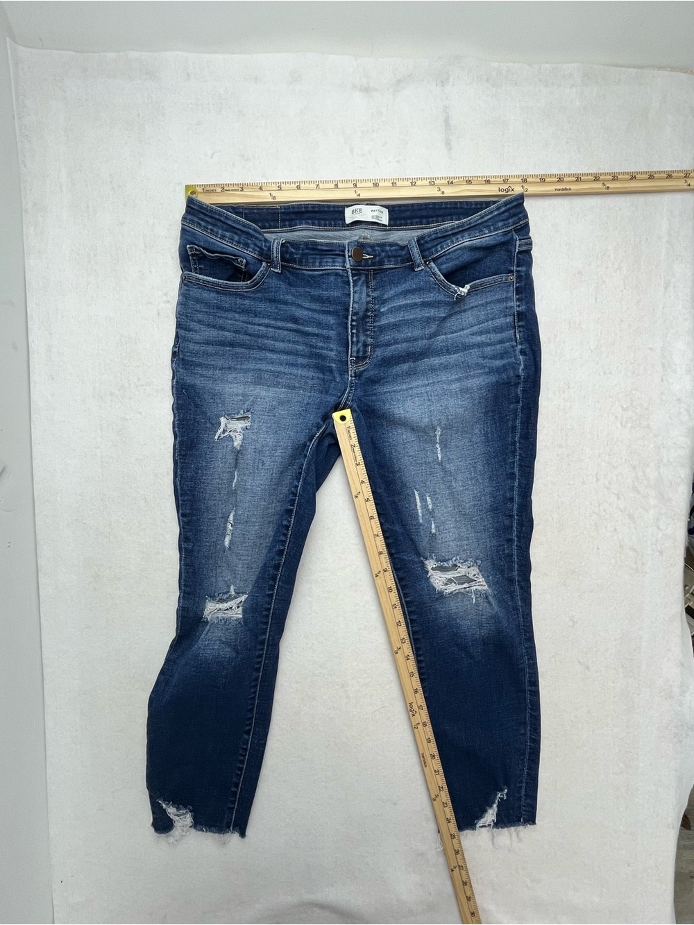 BKE Payton Women’s Medium Wash Distressed Raw Hem Denim Ankle Skinny Jeans 34x27 - Picture 13 of 14